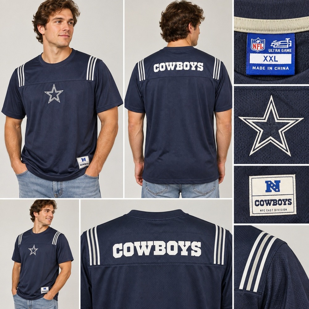 NFL Ultra Game Dallas Cowboys Mens XXL Navy Blue Mesh Jersey T-Shirt Star Logo